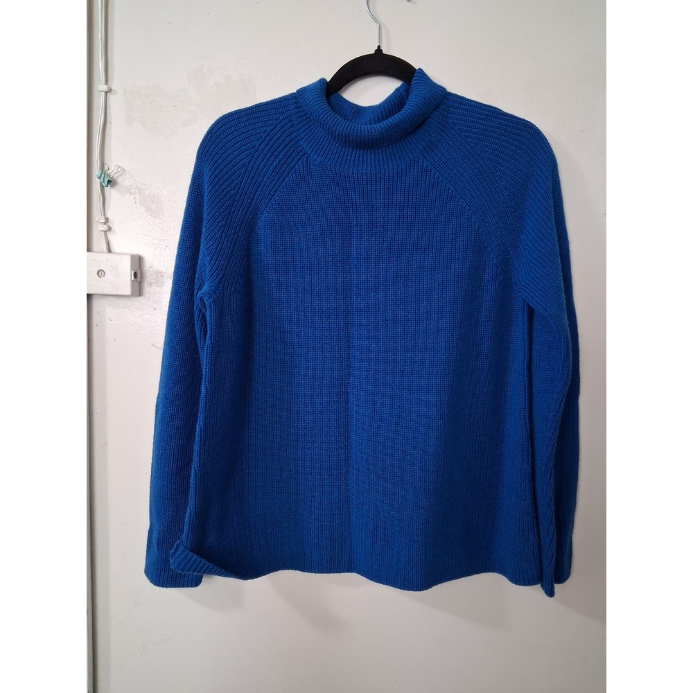 Eileen Fisher Petite Blue Extra Fine Merino Wool Ribbed Mock Neck Sweater PS/PP